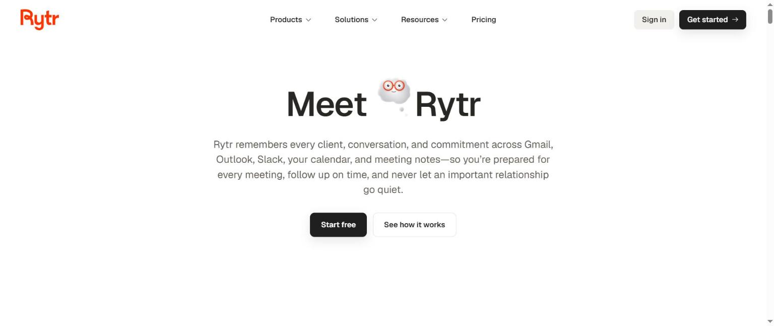 Screenshot of the Rytr website